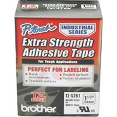 BROTHER MOBILE, P-TOUCH EXTRA STRENGTH, SUPER ADHESIVE TAPES, 1.5IN X 26.2FT BLACK ON WHITE INDUSTRIAL TAPE